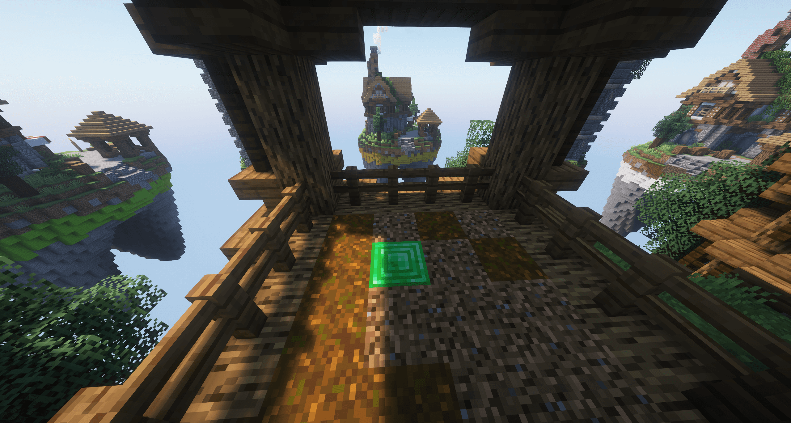 Central emerald generator at the main feast island in BedWars Kingdom.